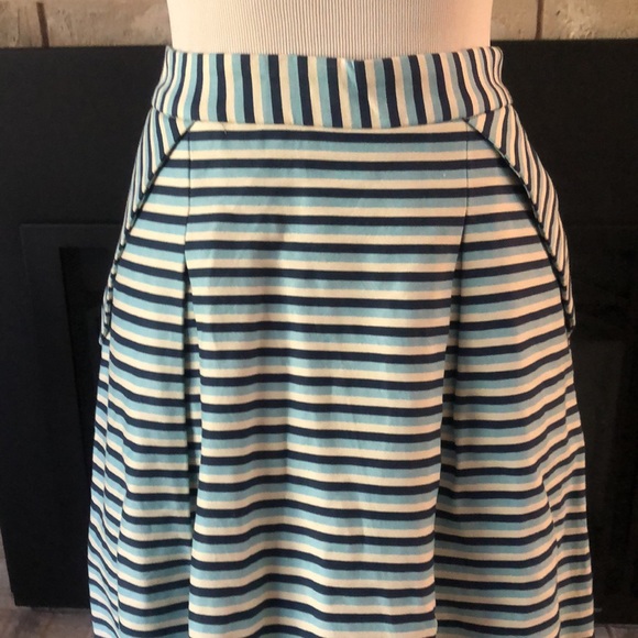 Pink Martini Blue White Stripe Front Pleats Pockets Skirt size Large - Picture 3 of 12